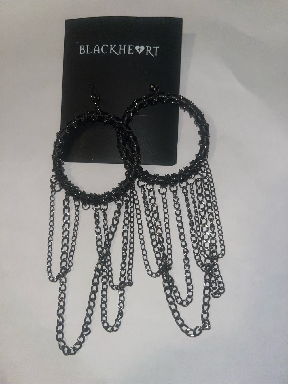 Blackheart Gunmetal Chain Fringe Hoop Earrings